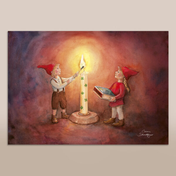 Poster Wichtel mit Kerze A4