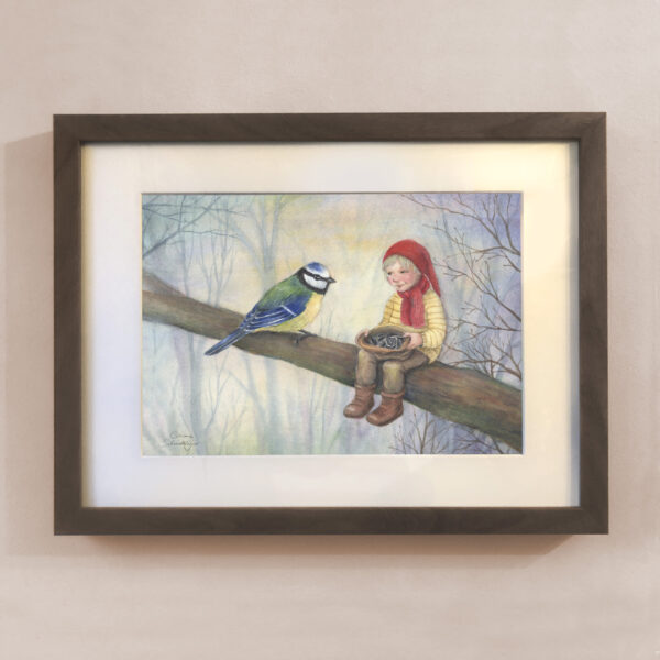 Poster Wichtel mit Blaumeise A4