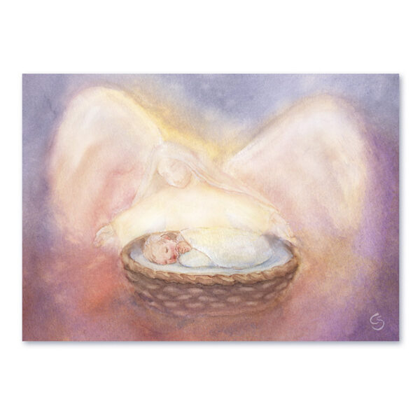 Postkarte Baby mit Schutzengel von Corinna Schwerdtfeger