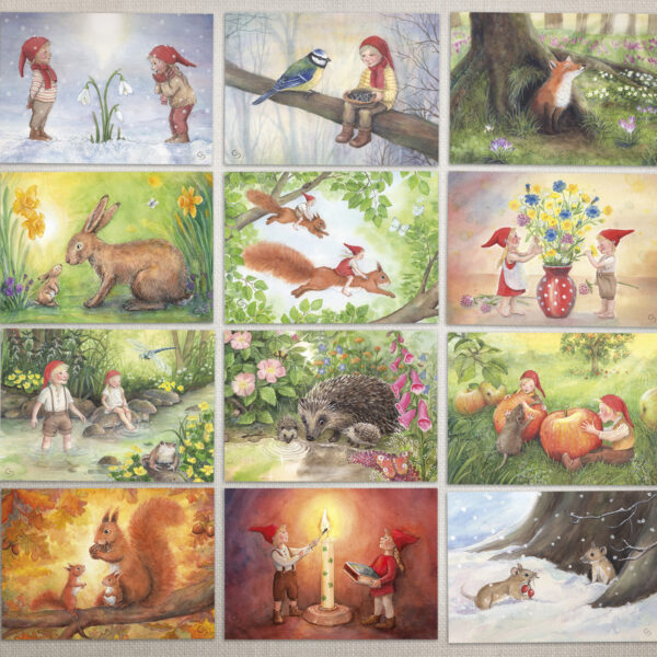 Postkarten-Jahresset Wichtel und Tiere von Corinna Schwerdtfeger